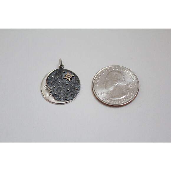 Sterling Silver Crescent Moon Face Pendant with Bronze Star - Picture 3 of 4